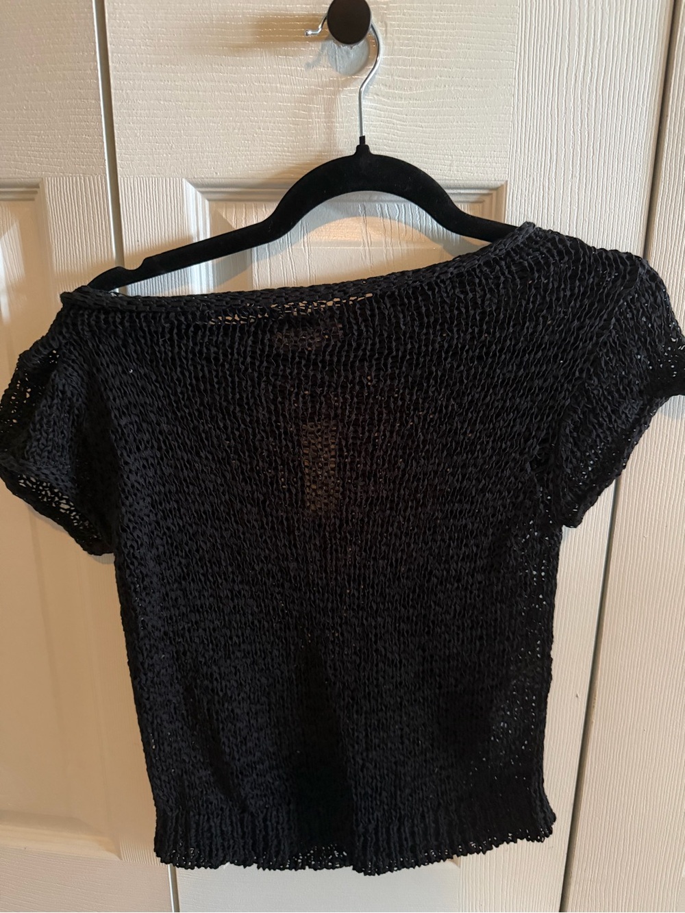 J. Crew Black Crocheted Short Sleeve Knit Top